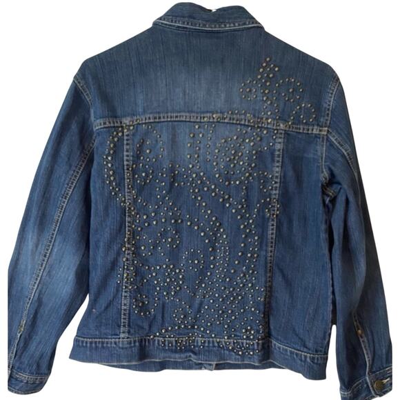 Chico's Women's 1 US 8 Western Boho Studded Distressed Denim Jacket Festival - Picture 1 of 5